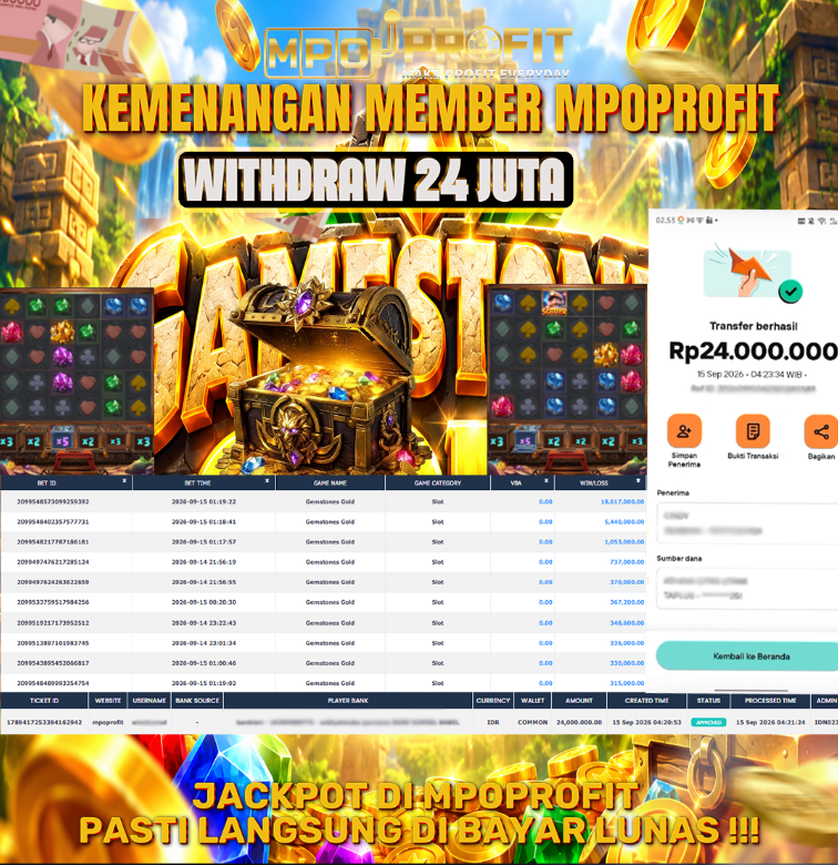 MPOPROFIT JACKPOT PGSOFT! KEMENANGAN MURNI DI (GEMSTONES GOLD TOTAL 24.000.000,- LUNAS)